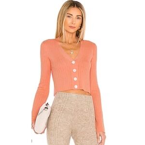 Lovers And‎ Friends Hallie Cardigan Cropped Sweater Size XS Pink Peach